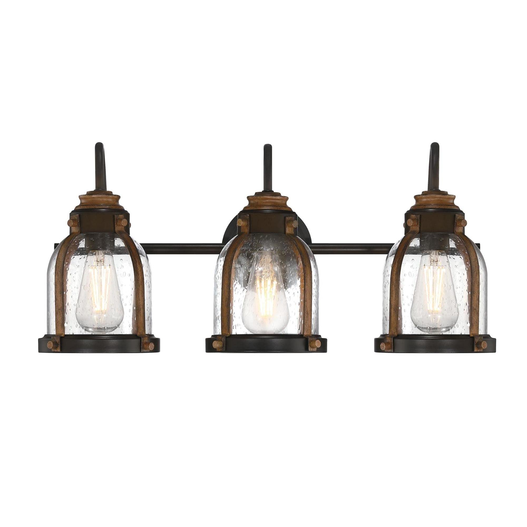 Westinghouse 6118200 Cindy Vintage-Style Three-Light Indoor Vanity Light Fixture, Oil Rubbed Bronze Finish with Barnwood Accents, Clear Seeded Glass