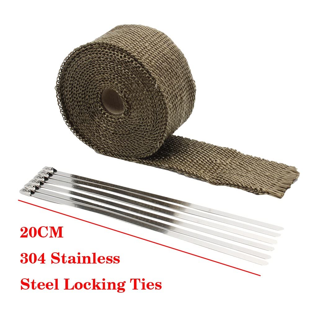 Cinta Anticalorica Para Escapes Cinta térmica de escape de 5cm x 5M/10M/15M/20M, cinta térmica de fibra de vidrio, rollo de aislamiento múltiple resistente con bridas de acero inoxidable Cinta Termica