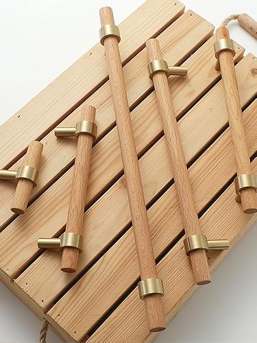 Miniatura 7 de foxwake Manijas de tocador de madera y latón con un solo agujero, juego de 4 unidades, estilo escandinavo, moderno, para armario de cocina, pomo de