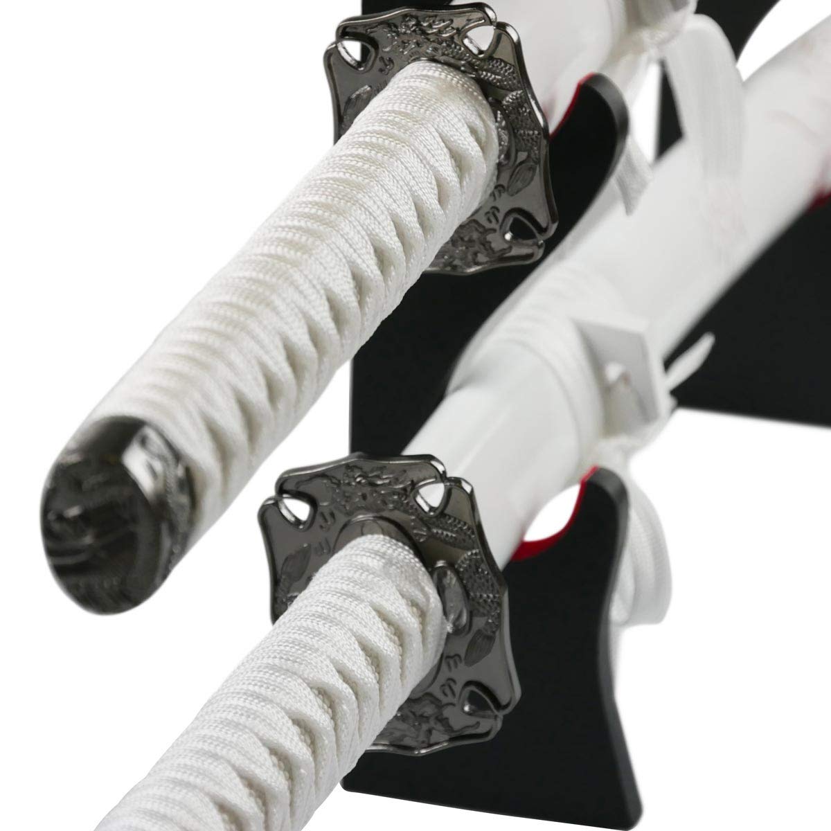 Katana Wakizashi White Dragon Daisho Samuraischwert Schwertpaar Deko Stumpf | Mit Schwertständer und Zubehör
