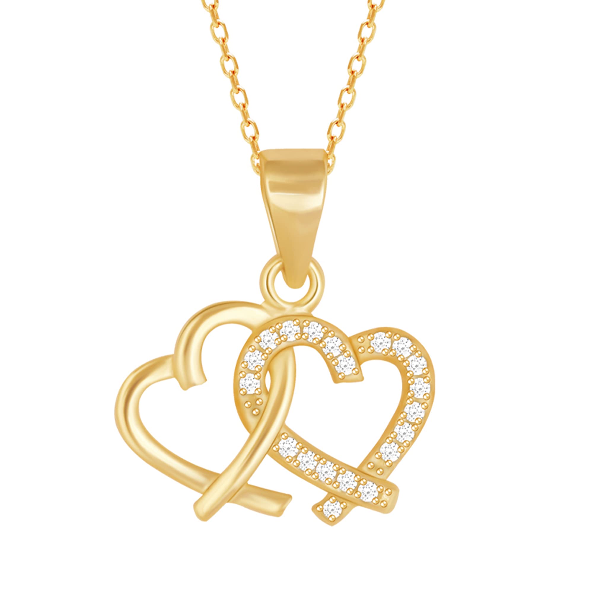 925 Silver Golden Bonding Hearts Pendant With Link Chain | Gifts for Girlfriend,Pendant to Gift Women & Girls | With Certificate of Authenticity and 925 Stamp | 6 Months Warranty*-image-44