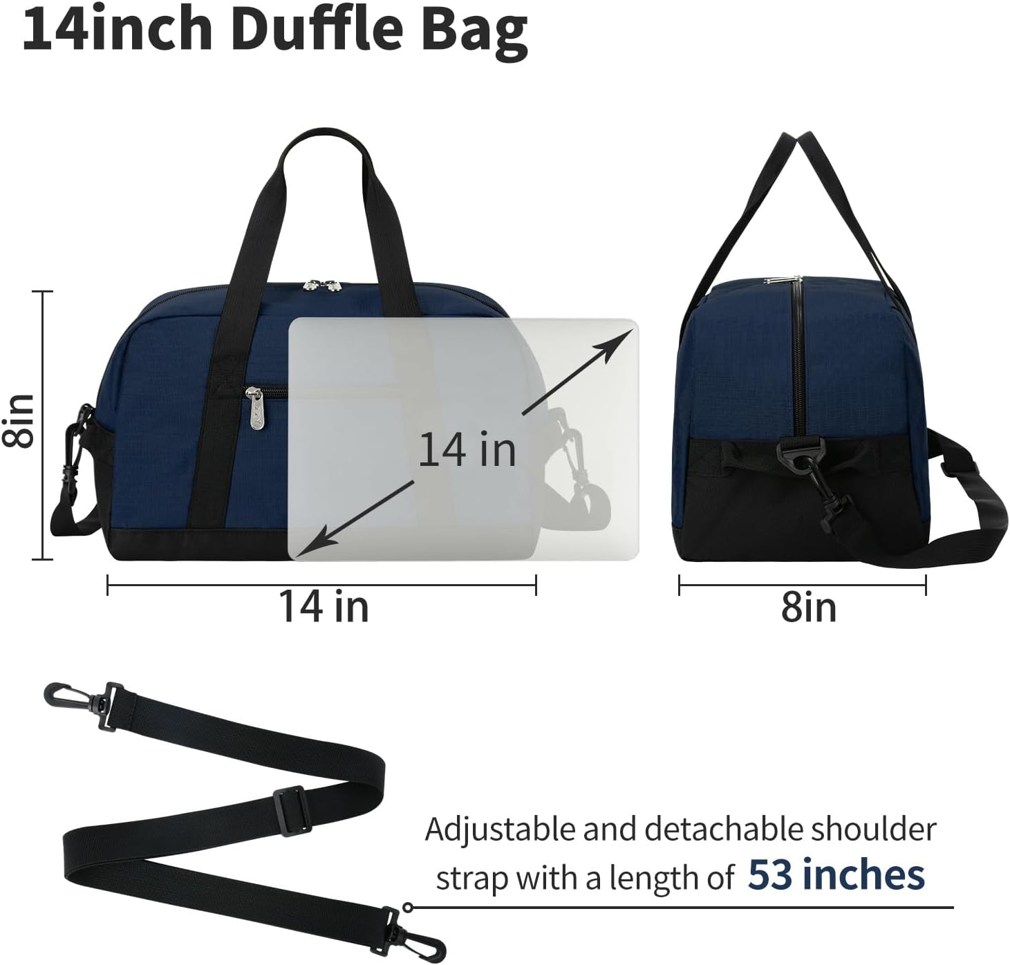 Small Gym Bag 14 inch lightweight Carry On Mini Duffel Bag for Travel Sport - Navy Blue - Image 6