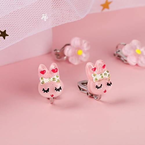 Miniatura 7 de 9 pares de aretes de clip para niñas, joyas de mariposa para niñas, lindos aretes de clip de animales para niñas pequeñas, juego de aretes de
