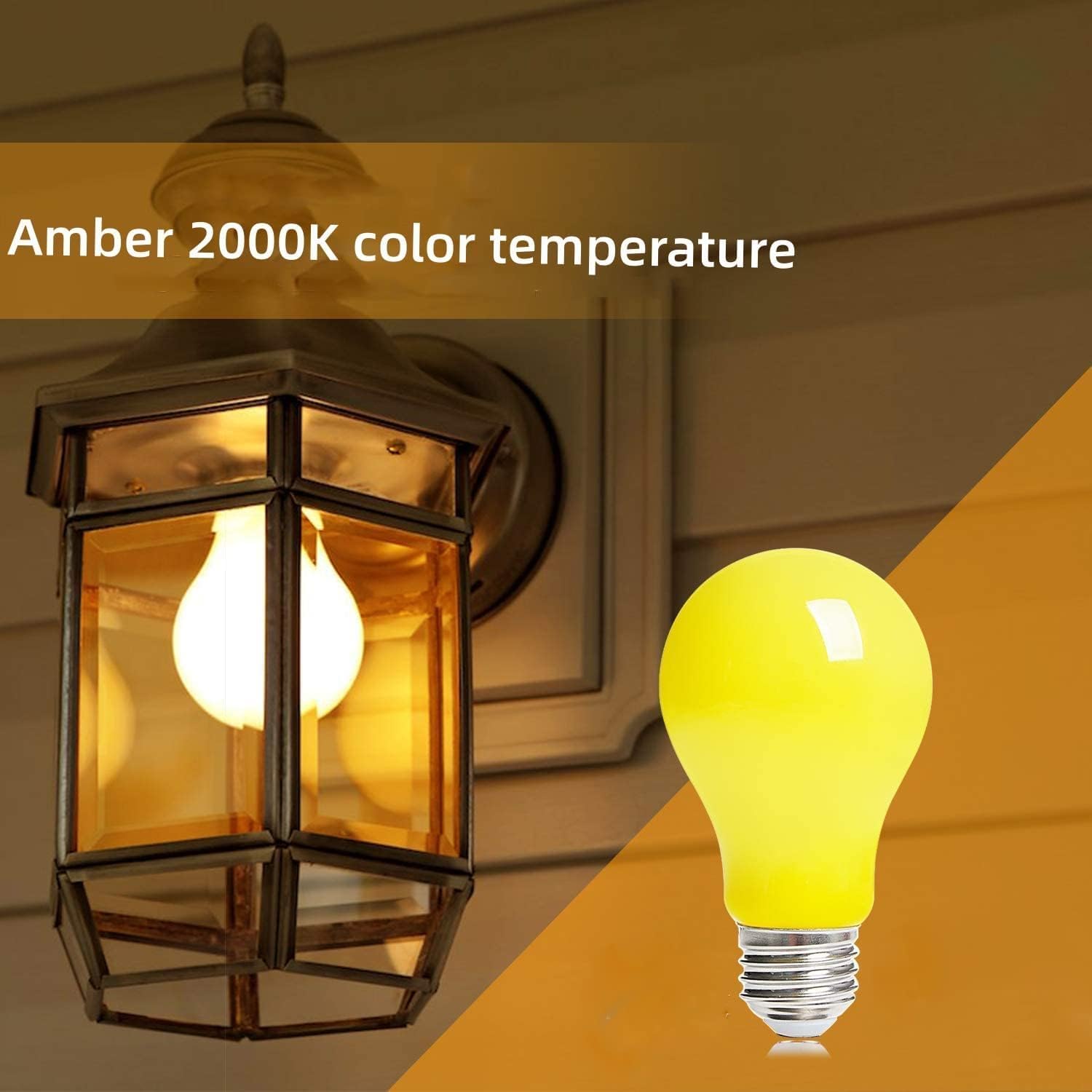 LED Yellow Bug Light Bulbs 3W (25W Equivalent) A19 Yellow Light Bulb LED Bug Bulb E26 Base Edison Decorative Bulb 2000K Amber Night Light Bulb for Outside Porch Patio Backyard Hallway,6 Pack