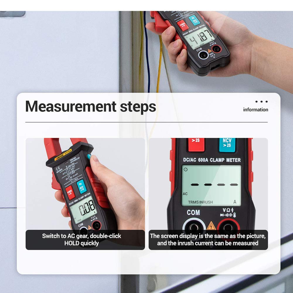 /G ST206 Multímetro Digital Pinza amperimétrica 6000 Cuentas True RMS Amp DC/AC Pinza amperimétrica Medida DC Amperimetro Tester Voltímetro - Rojo