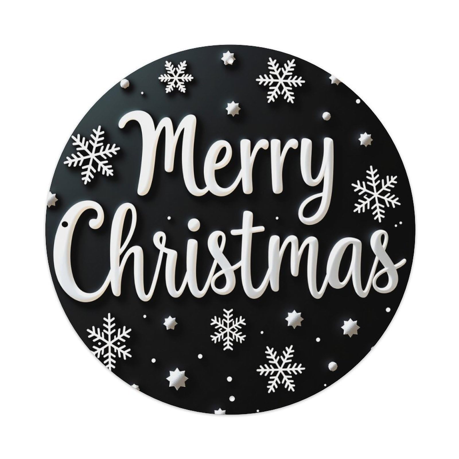 Wmlzdnwr Vintage Merry Christmas Snowflake Stars Pattern Print Round Tin Sign,Retro Wall Art,Metal Poster For Home, Bar, Garage, Cafe, Rustic Indoor & Outdoor Decor, 8X8 Inches