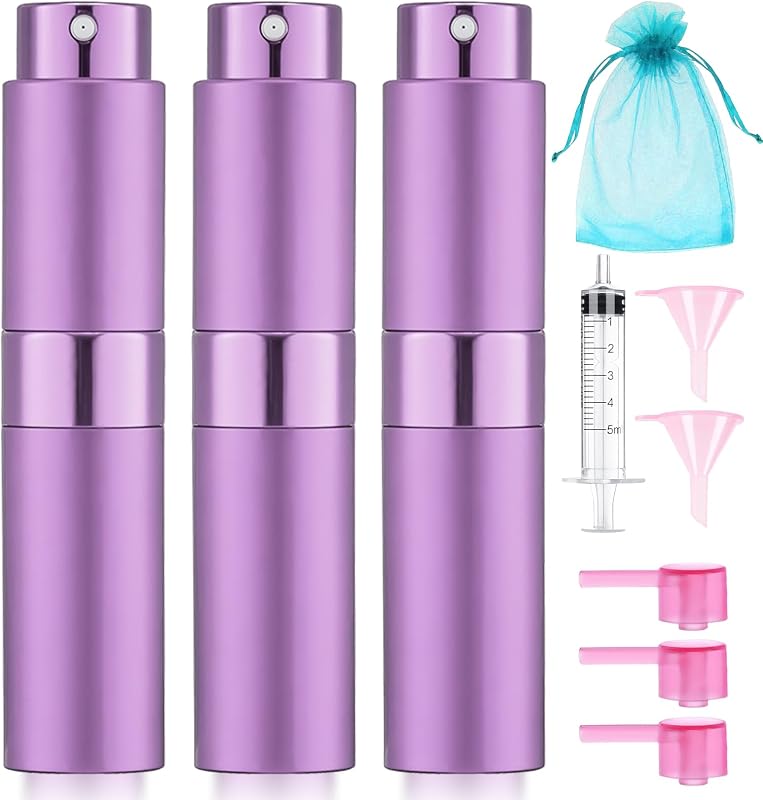 Atomizador de perfume DPLASKA 8 mL roxo, pacote com 3 e bolsa