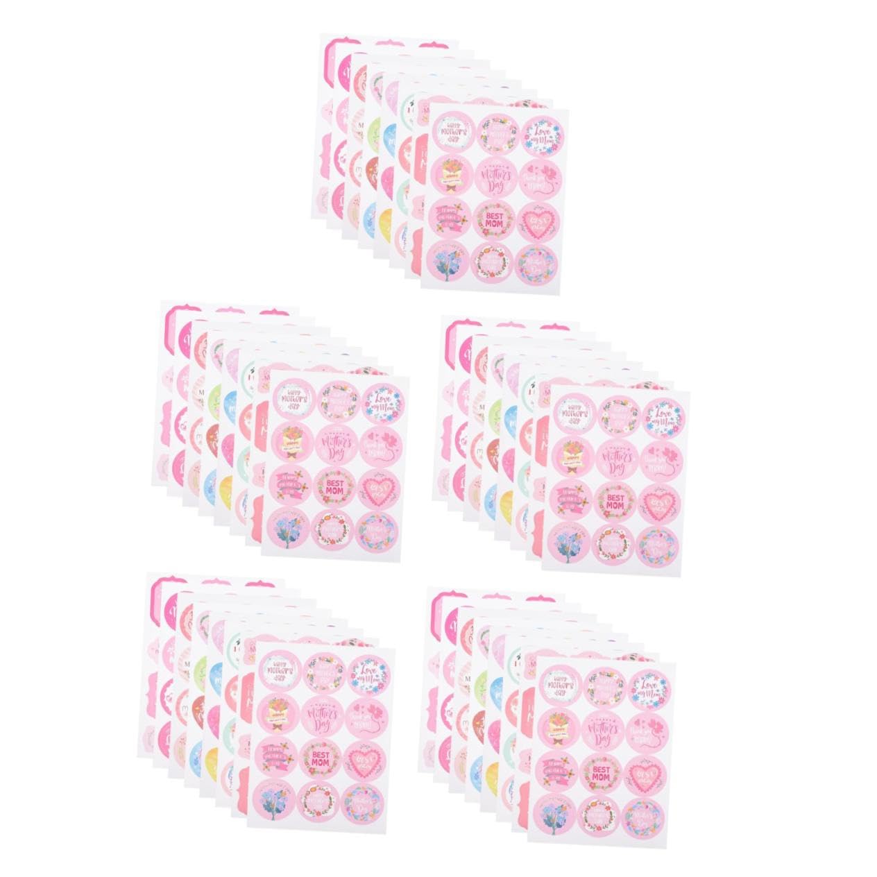 NUOBESTY 5 Set Etichetta Di Imballaggio Per La Festa Della Madri Madre Confezione Pieces Buste Colorate Adesivo Per La Festa Della Adesivo Da Forno Fai Da Te Rosa 32 Pezzi * 5