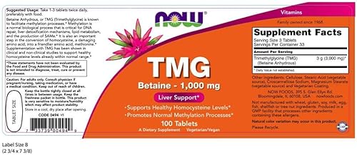 Miniatura 2 de NOW Foods Extra Strength TMG 1,000 mg Tabs, 100 ct