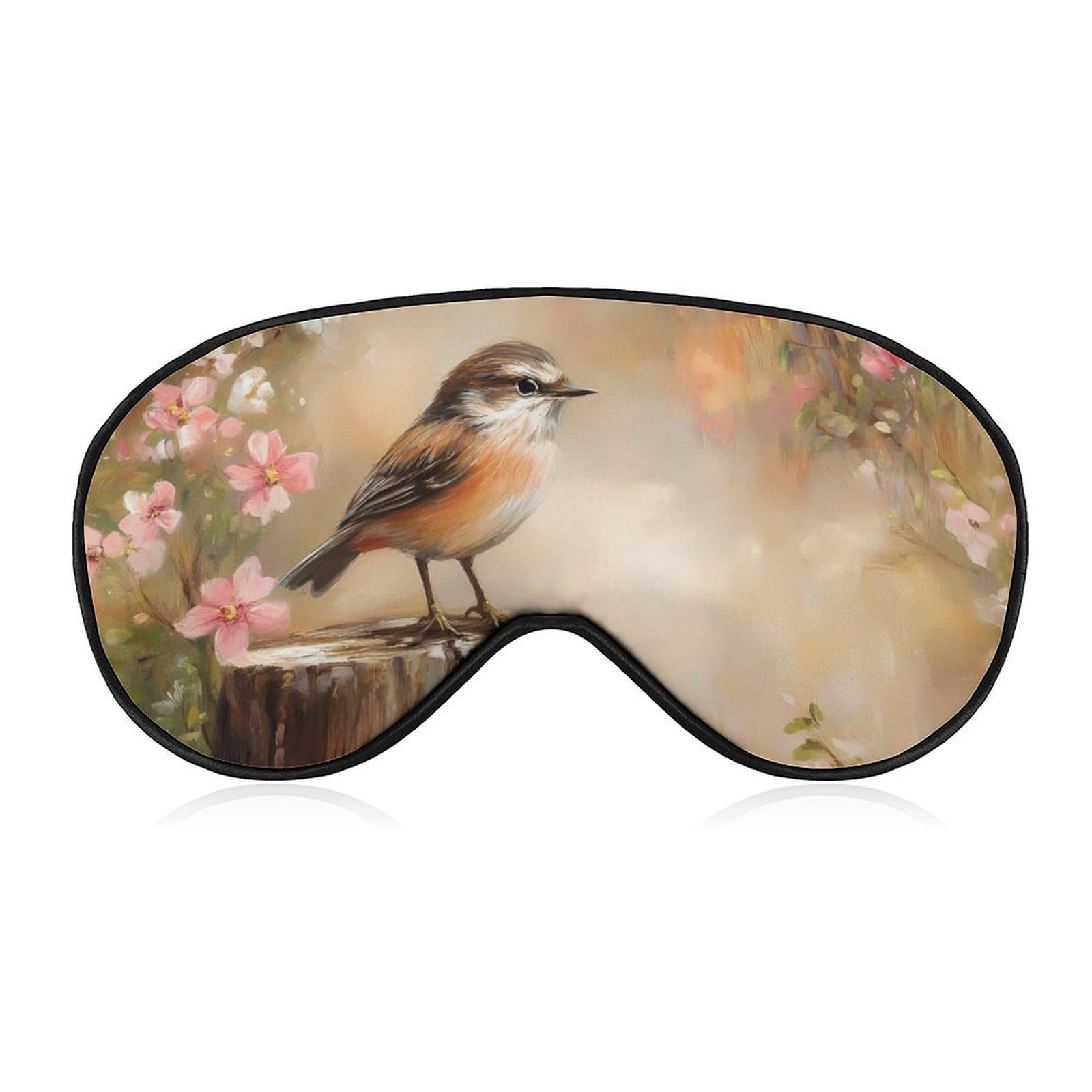 Bird on A Tree Stump Sleep Mask Eye Shade Cover Adjustable Strap for Travel Lunch Break Women Men