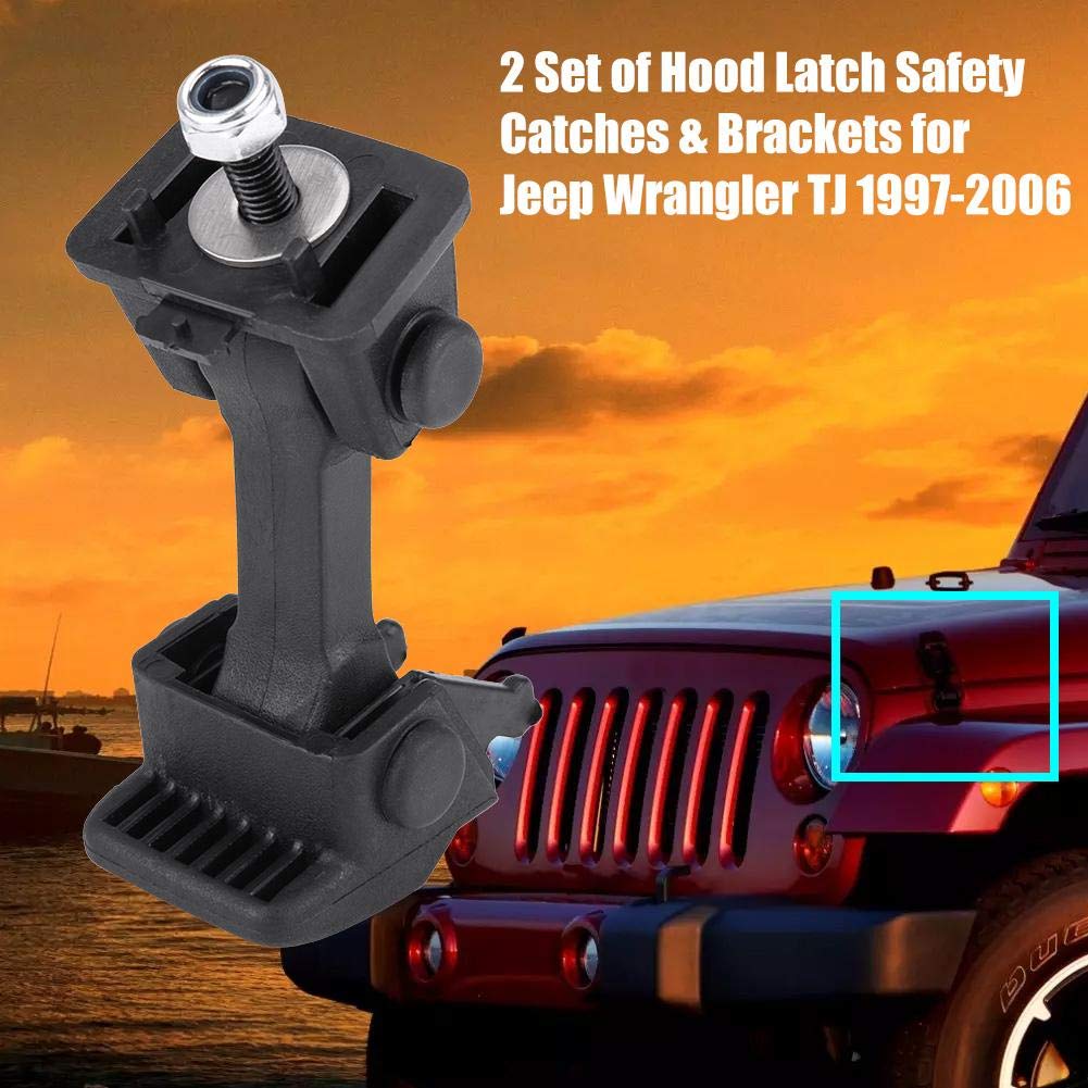 ganci cofano adatto per jeep tj ganci cofano adatto per jeep tj Chiusure con chiusura a cappuccio, 2 set di chiusure e staffe di sicurezza con chiusura a cappuccio per Auto TJ 97-06 55176636AD 5539