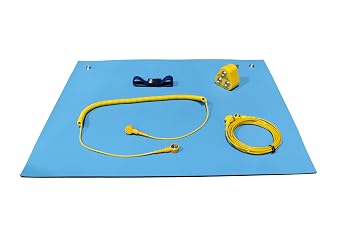 Killstat Anti Static ESD Grounding Kit   Anti Static Mat, Wrist Strap, Grounding Wire & ESD Plug for PC Building, Electronics Repair & Soldering   Grounding Mat for Static Control Blue, 300x600mm