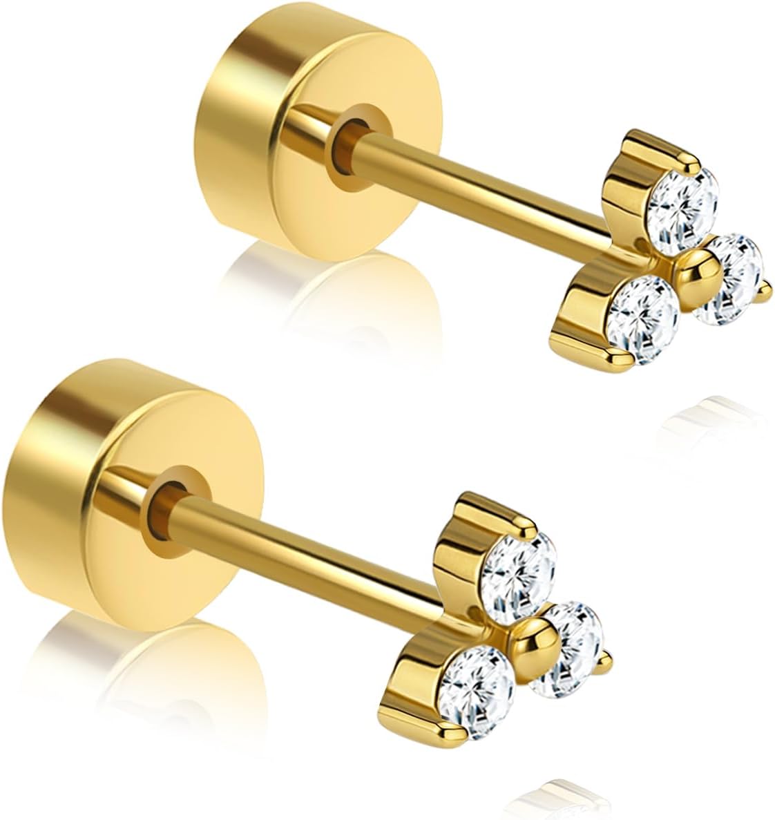 XUU G23 Titanium Flat Back Stud Earrings for Women-4 Cluster Designs, Dainty Stud, Hypoallergenic Lobe Cartilage Tragus Helix, Lip Jewelry, Gold & Silver, 3 Sizes (Pair) - Image 3