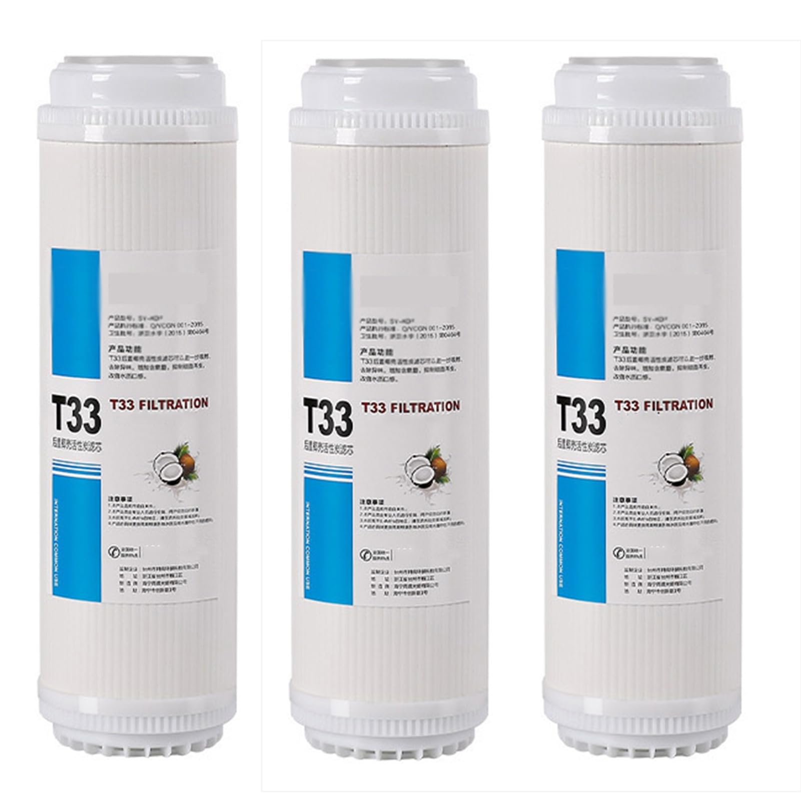 GAC - Cartuccia filtrante per acqua, carbone attivo con guscio di cocco ad alto valore di iodio, set universale T33 per sistema di osmosi inversa sotto il lavandino