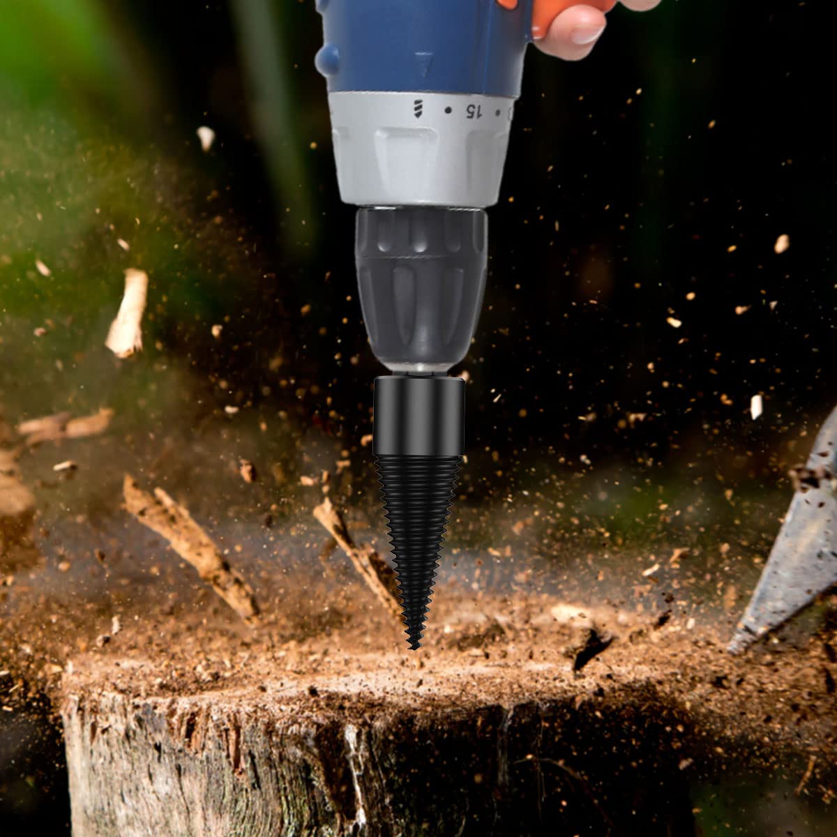 Wood Splitter Drill Bit, Log Splitter Cone Drills Bit Set, Heavy Duty High Carbon Steel Drills Screw Cone Driver for Household Electric Drill Electric Hammer(32mm Hexagon Handle)