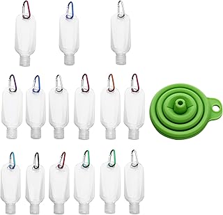 16pcs Travel Bottles Keychain 60ml Plastic Keychain Bottles with Covers Flip Cap Leakproof Portable Refillable Empty Bottles with Funnel Kids Hand Soap Containers