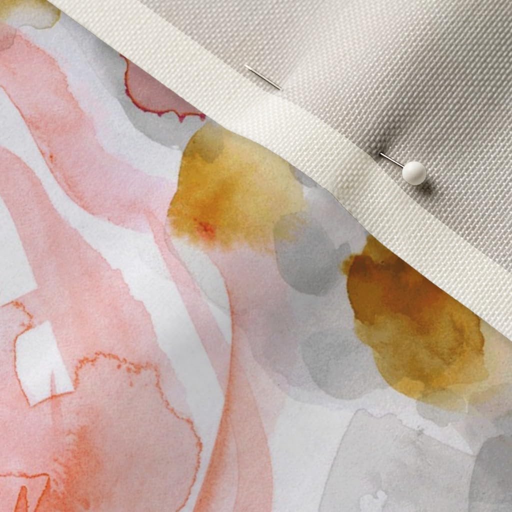Spoonflower Fabric - Peachy Pink Floral Roses Romantic Navy Mustard Gold Watercolor Blush Printed on Upholstery Velvet Fabric Fat Quarter - Upholstery Home Decor Bottomweight Apparel