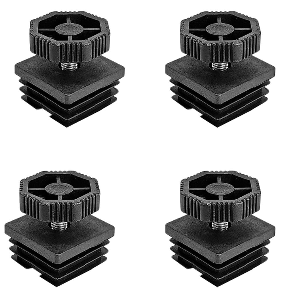 Supertool 4PCS Adjustable Leveling Feet 38 x 38mm Square Tube Insert Kits Chair Leg End Caps with Adjust Thread for Furniture Feet, Black