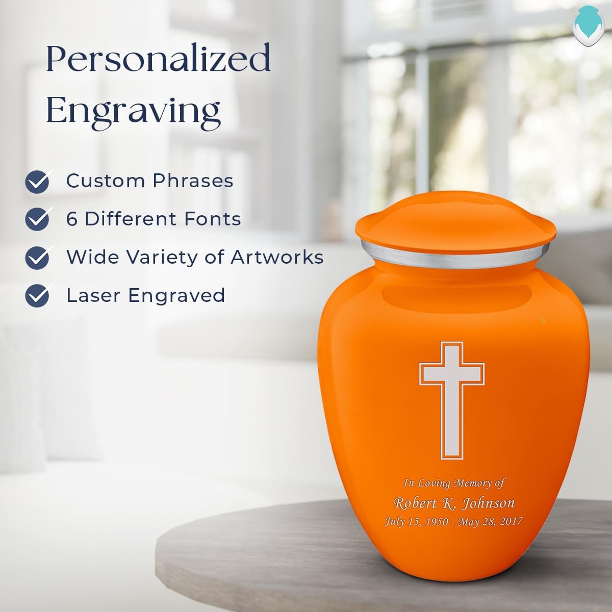 Geturns - Adult Personalized Simple Cross Cremation Urns for Human Ashes I Large Burnt Orange Funeral Urn for Men and Women I 200 lbs