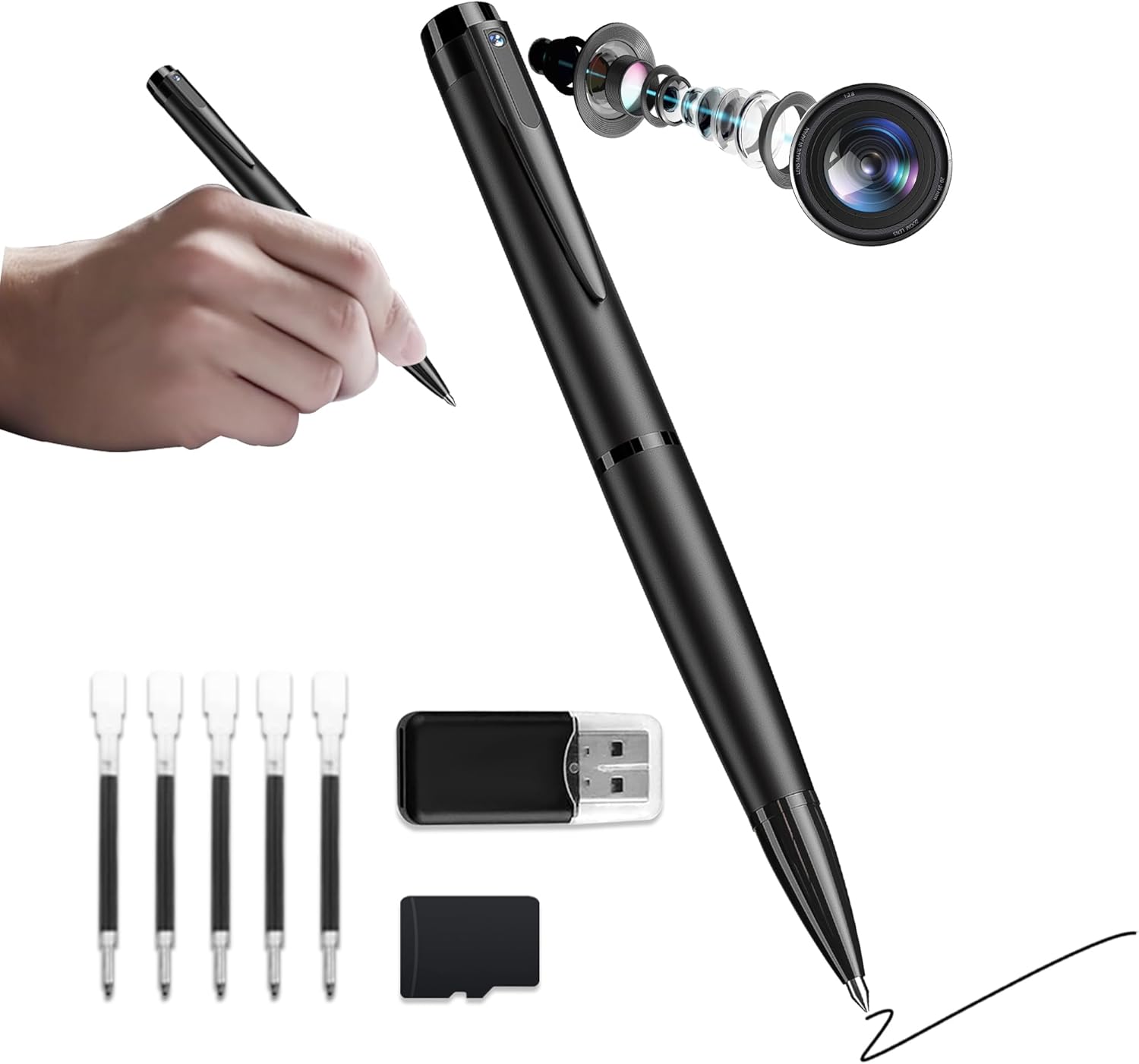 Physique Digicam Pen with 64GB Reminiscence Card, 1080P HD Mini Surveillance Digicam, Transportable Pocket Cam, Black