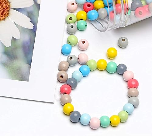 Miniatura 173 de Cuentas de madera redondas blancas de 0.394 in, 300 cuentas sueltas pintadas con espaciadores suaves para manualidades, collares y pulseras