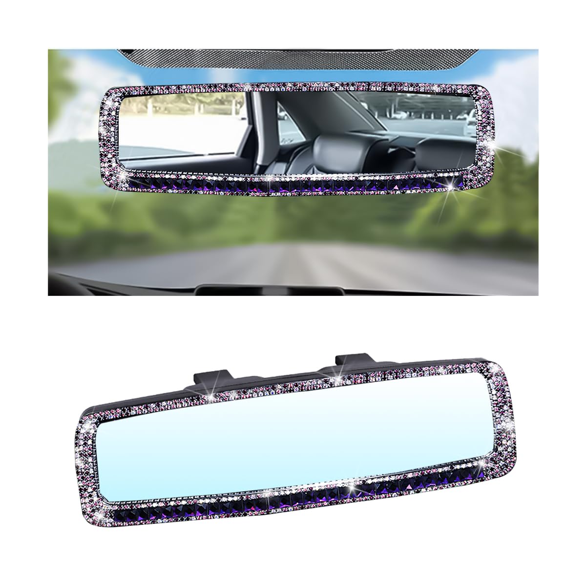 Osilly Rhinestone Clip-On Car Rearview Mirror, Purple