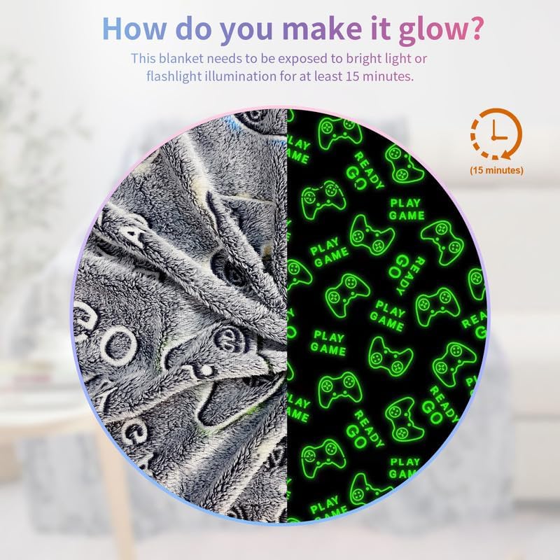 Miniatura 3 de Manta de juegos para niñoshombres, mantas de jugadores que brillan en la oscuridad para adolescentes y niños, regalos de juegos para adolescentes y