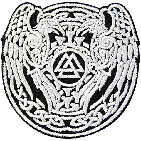 Rixom Leather Valknut Triangle Symbol Viking Norse Rune Patch Bikers Embroidered Badge Patch Iron on Sew on Black/Silver Cover