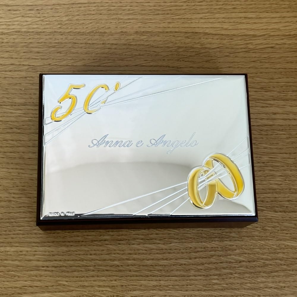 Rafael D'Andrè by Argenteria MB Cofanetto Portagioie in Legno con lastra in Argento PVD Cinquantesimo Anniversario