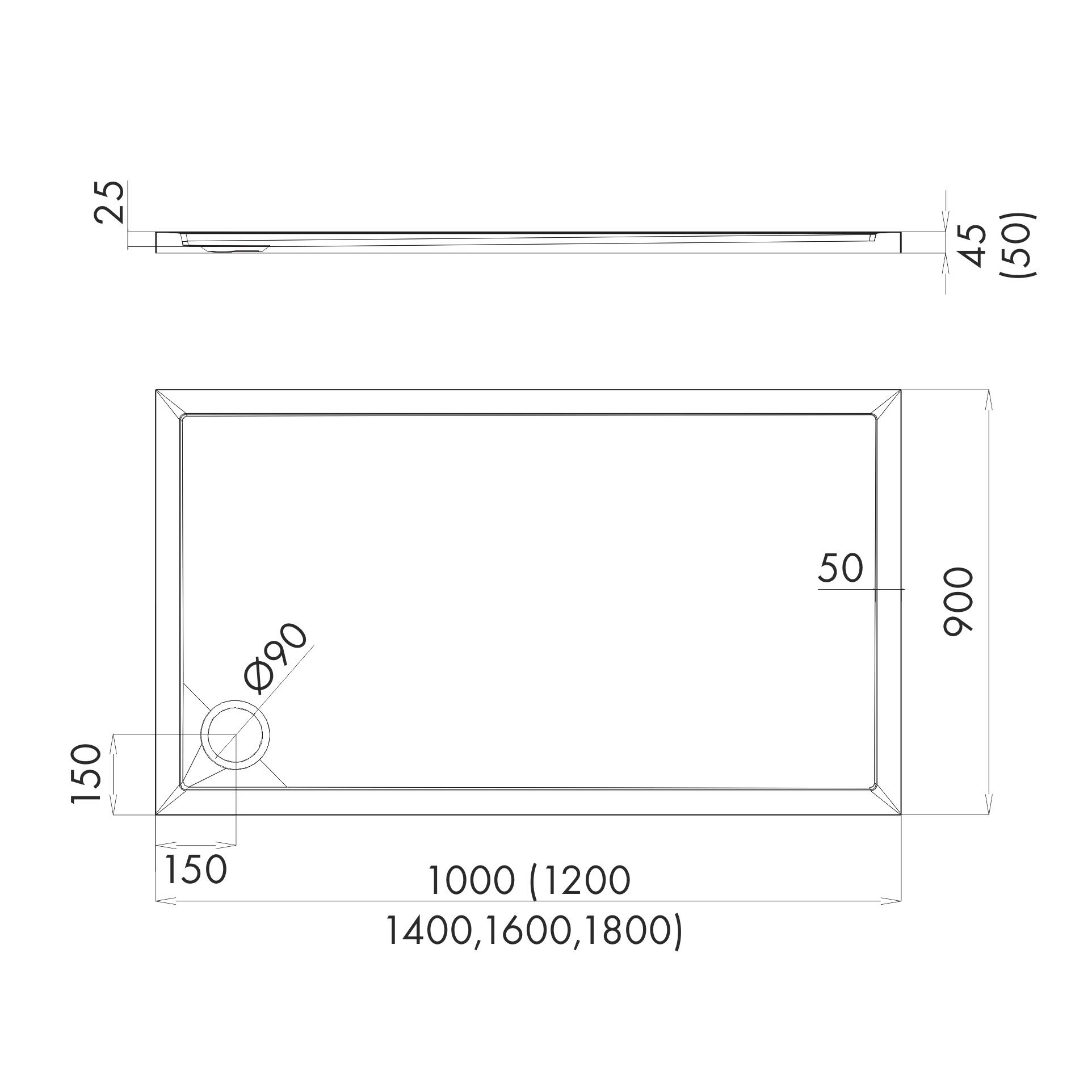 Sellon24® Plato de ducha negro piedra cuadrado rectangular cuarto círculo plato ducha efecto piedra negra (90 x 100 x 4,5)