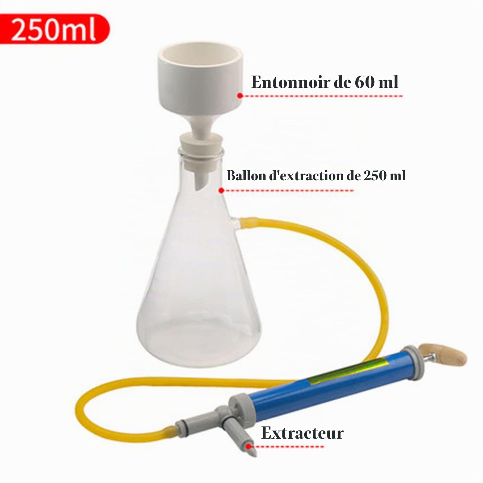 Appareil de distillation de filtration sous vide de laboratoire, avec kit de filtrage d'aspiration en verre d'entonnoir et de pompe pour réduire la pression dans la bouteille de filtre Expérie