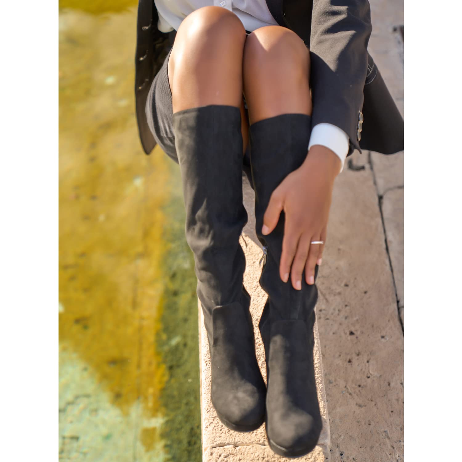 QUEEN HELENA Stivali Alti con Tacco Plateau Zip Laterale Scamosciati Casual Comodi Invernali Donna ZM9213