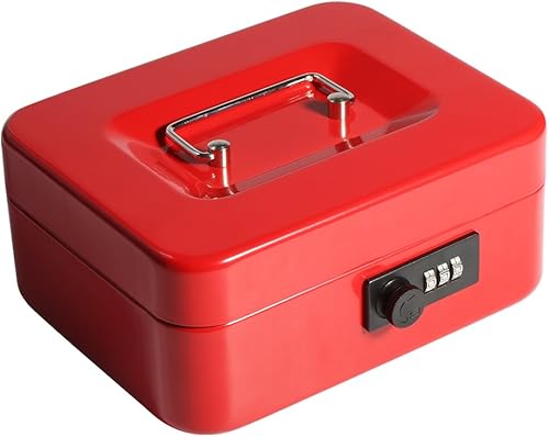 Decaller Caja de dinero con cerradura de combinación, caja de seguridad de metal pequeña con bandeja de dinero, 7 45 x 6 45 x 3 35 pulgadas, color