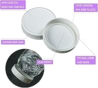 Vista 2 de Paquete de 36 tapas de plástico blanco para tarros Mason con anillos de silicona, 18 tapas de boca ancha y 18 tapas de tarro Mason de boca regular