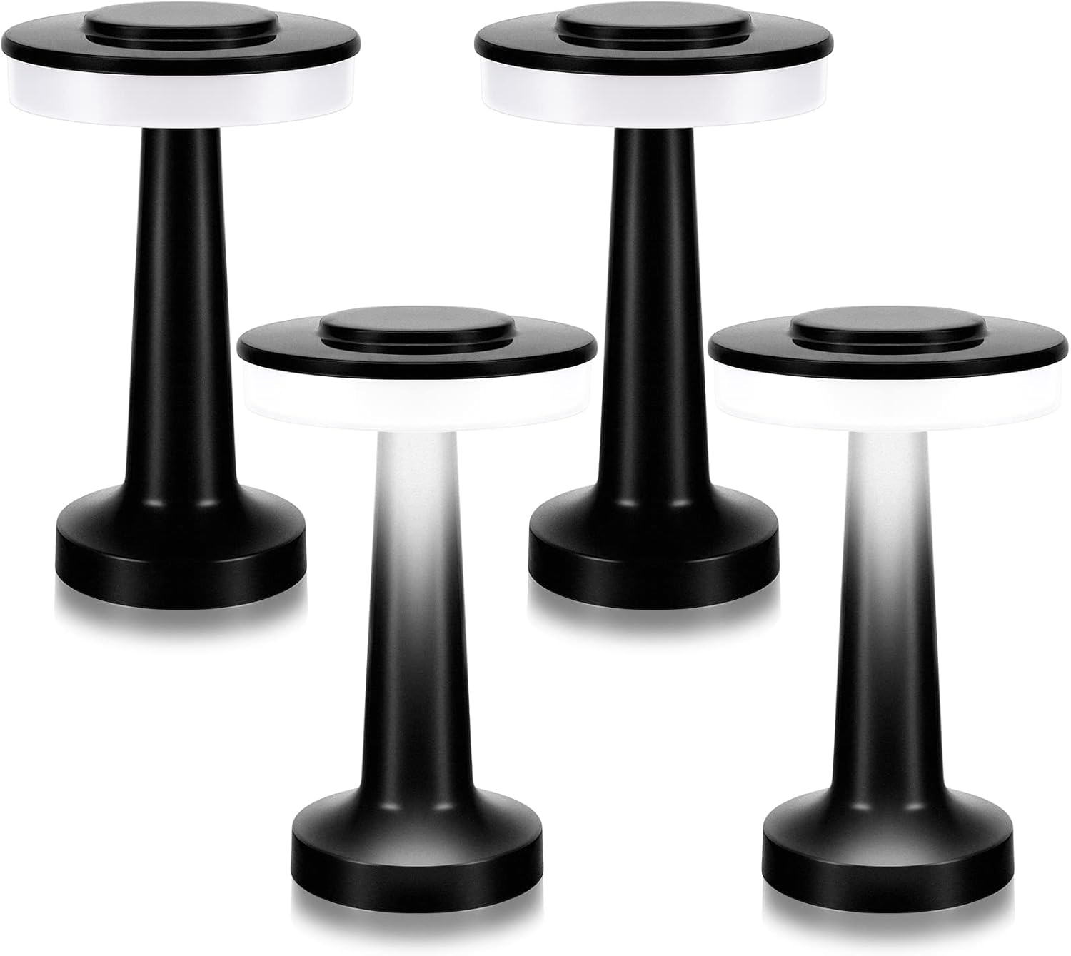 Riakrum Set of 2 LED Portable Cordless Table Lamp with Touch Sensor 3 Color Stepless Dimming Rechargeable Battery up to 15 Hours Cordless Table Light Wireless Lamp for Nursery(Black,4 Pcs)