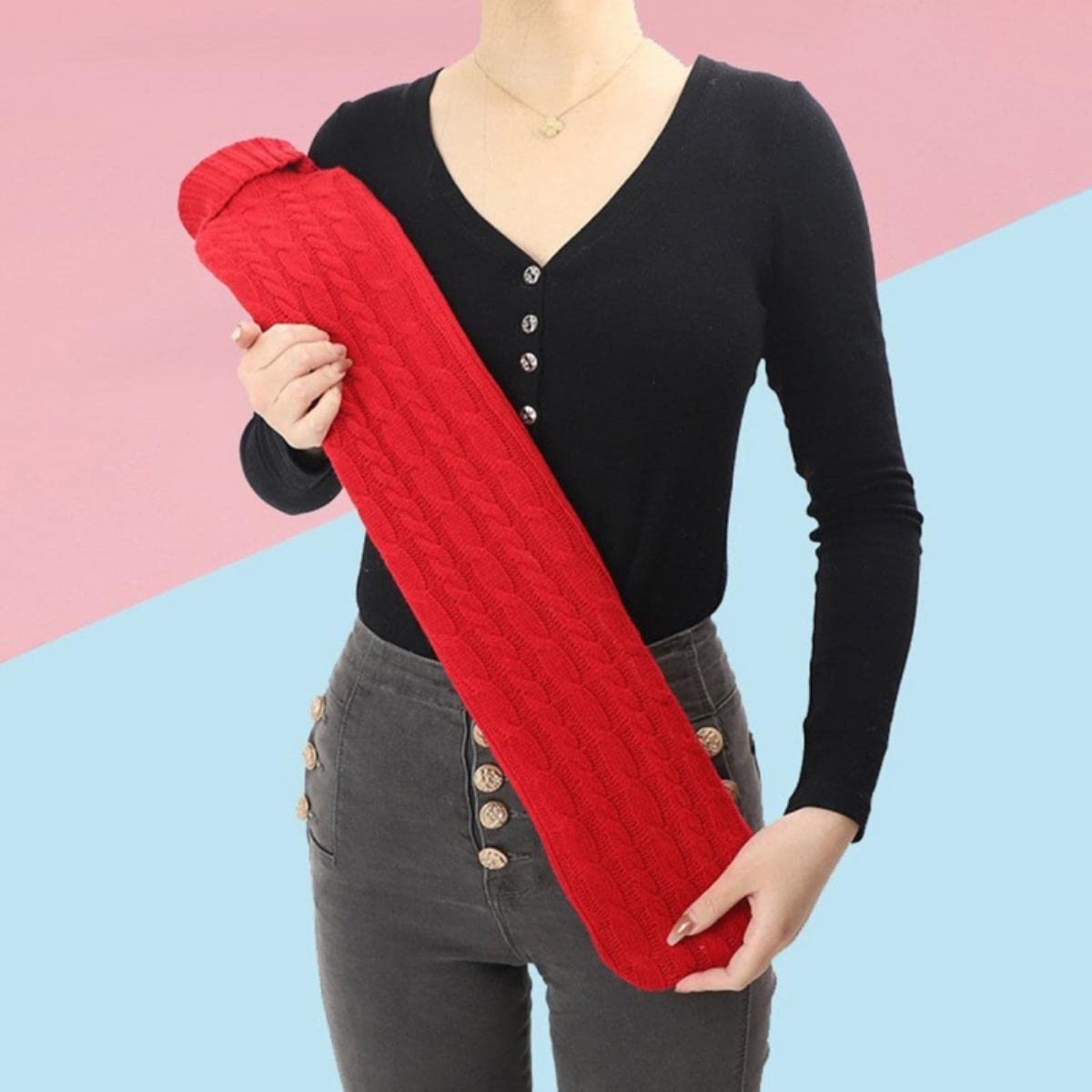 Lange Wärmflasche aus Gummi mit gestricktem Bezug 2 Liter Wärmbeutel Beutel für Hals Rücken Schulter Beine Taille Warme Schmerzlinderung-A11,China