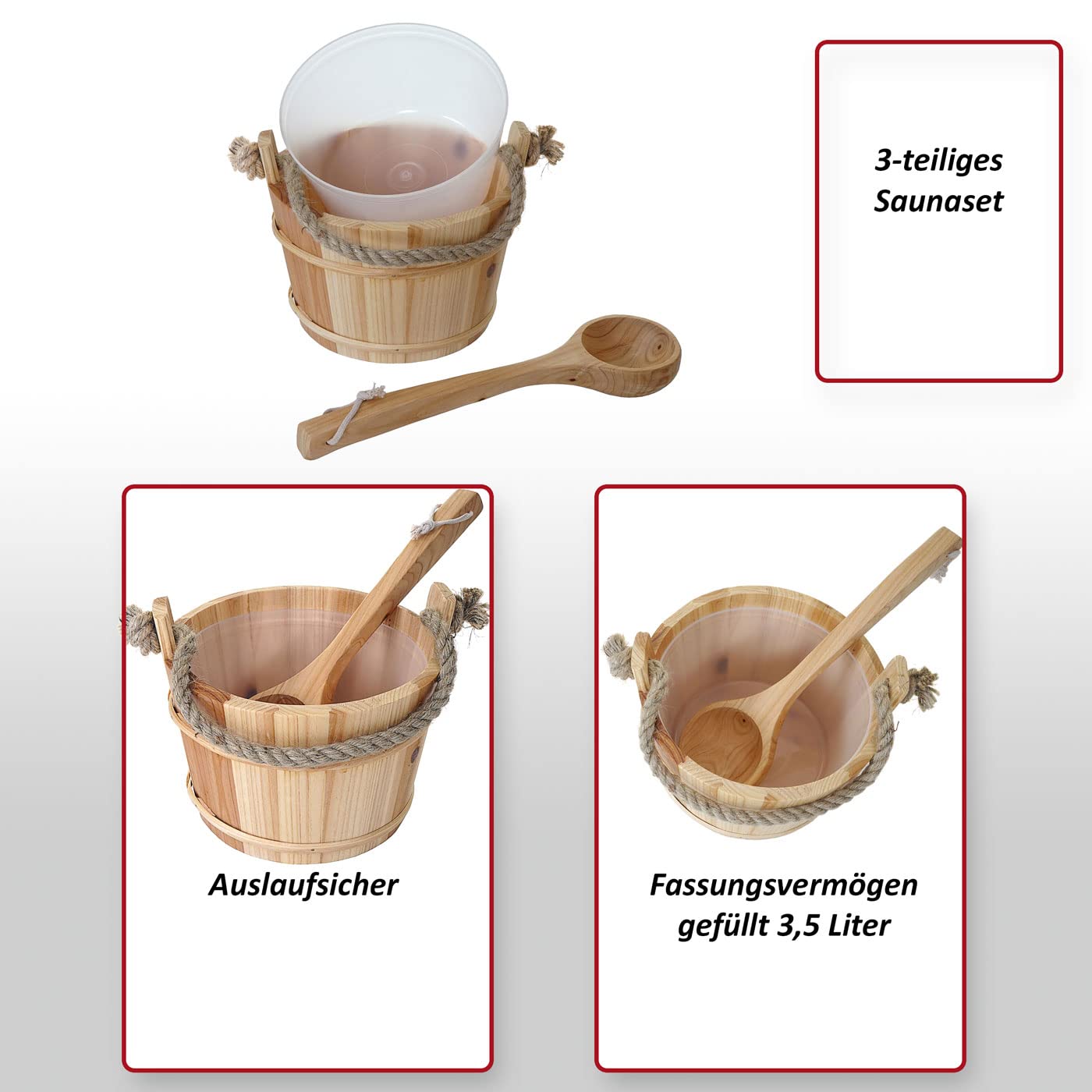 Cubo Cubo para sauna hwc-b26 con inserto y cucharón madera de pino