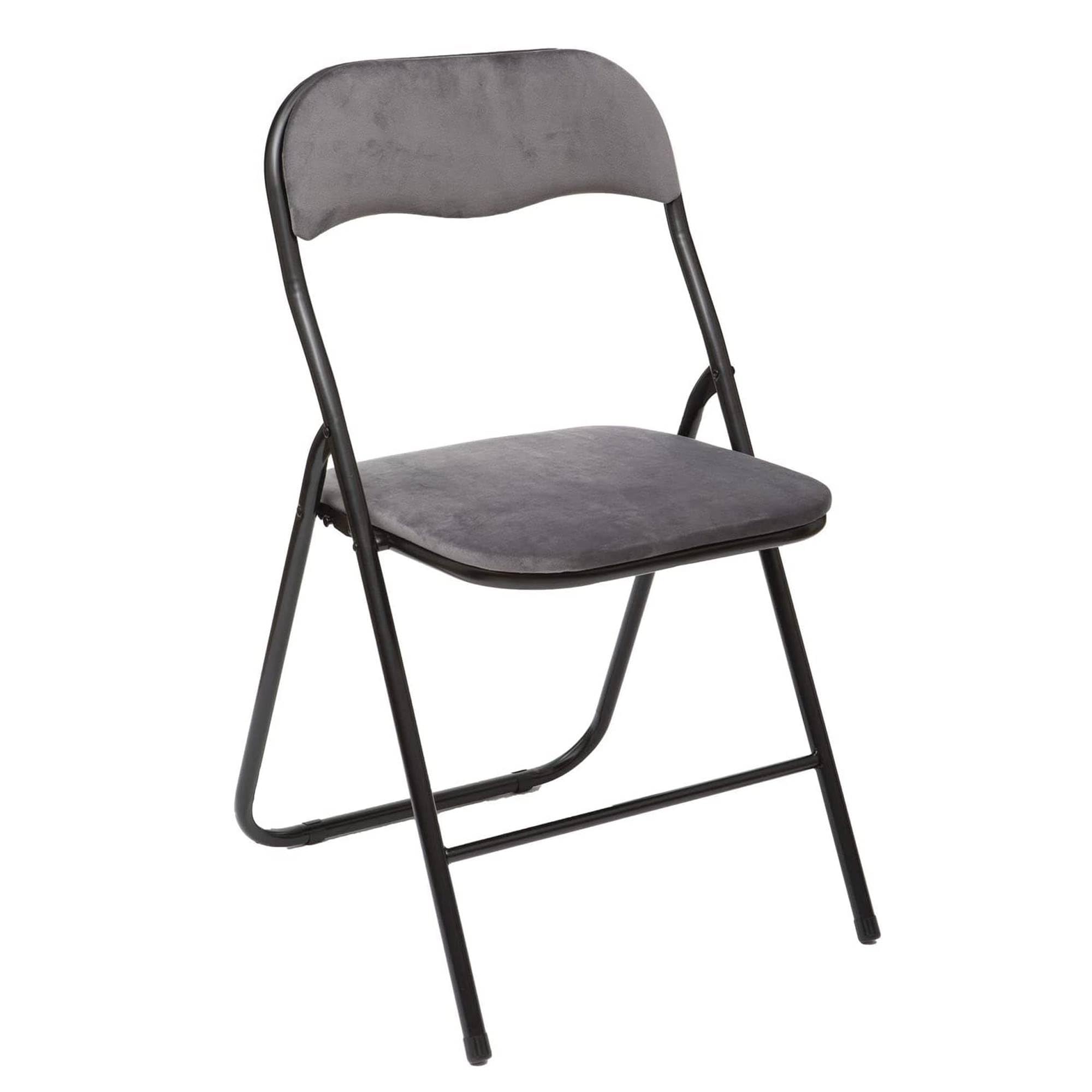 WELL HOME - Silla plegable de terciopelo gris 39x39x43cm