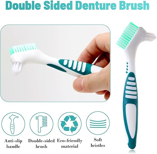 Miniatura 4 de Juego de 2 cepillos de limpieza de dentaduras postizas con 1 estuche de transporte blanco, cerdas suaves de viaje, limpiador de dentaduras postizas