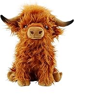 Kulupu 10.5" Realistic Highland Cow Stuffed Animal Plush - Soft Fluffy Farm Toy Pillow, Perfect Christmas Birthday Gift for Kids Boys Girls (Brown)