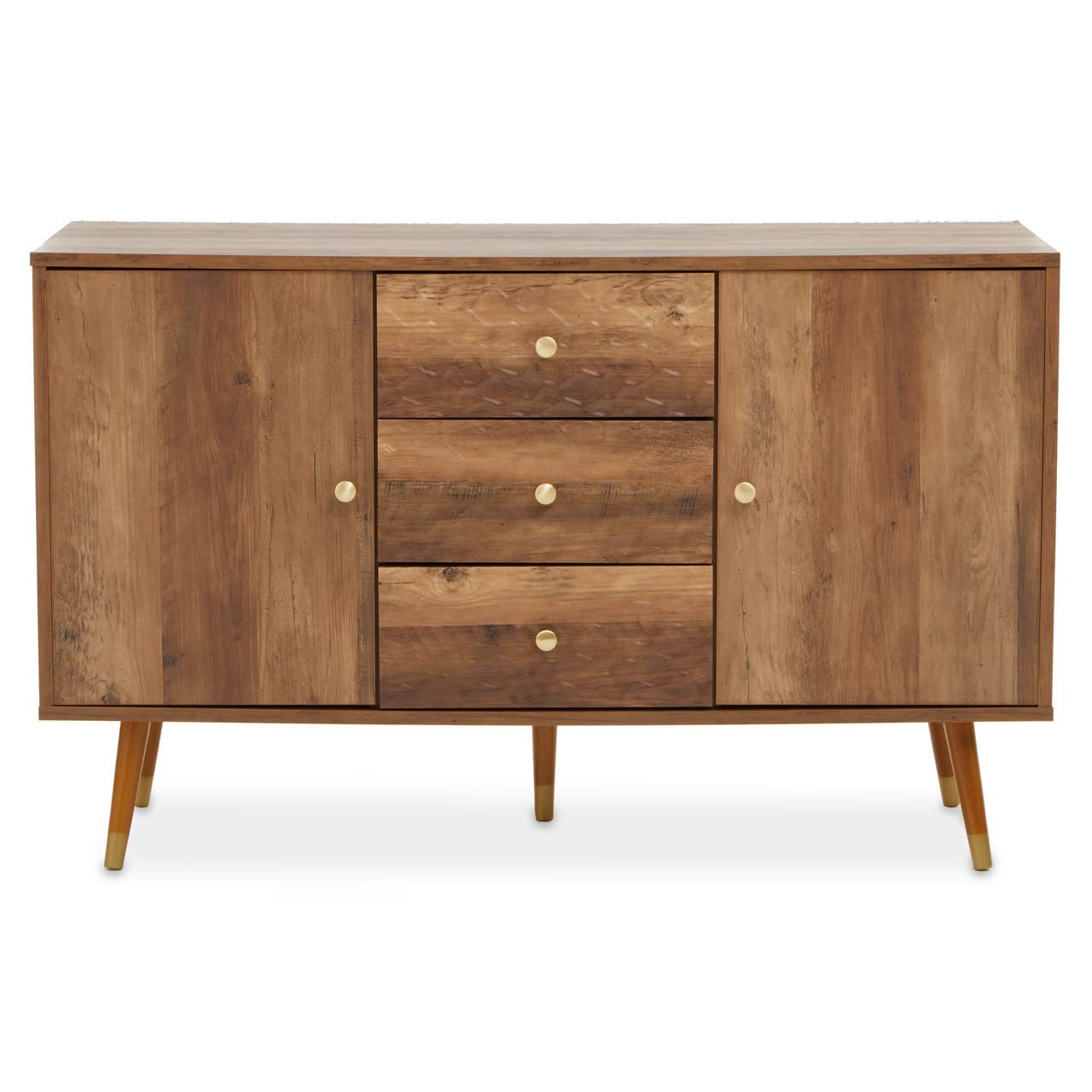 Functional Sideboard - Two Door Sideboard with 3 Drawers - Brown Wood - Industrial Style