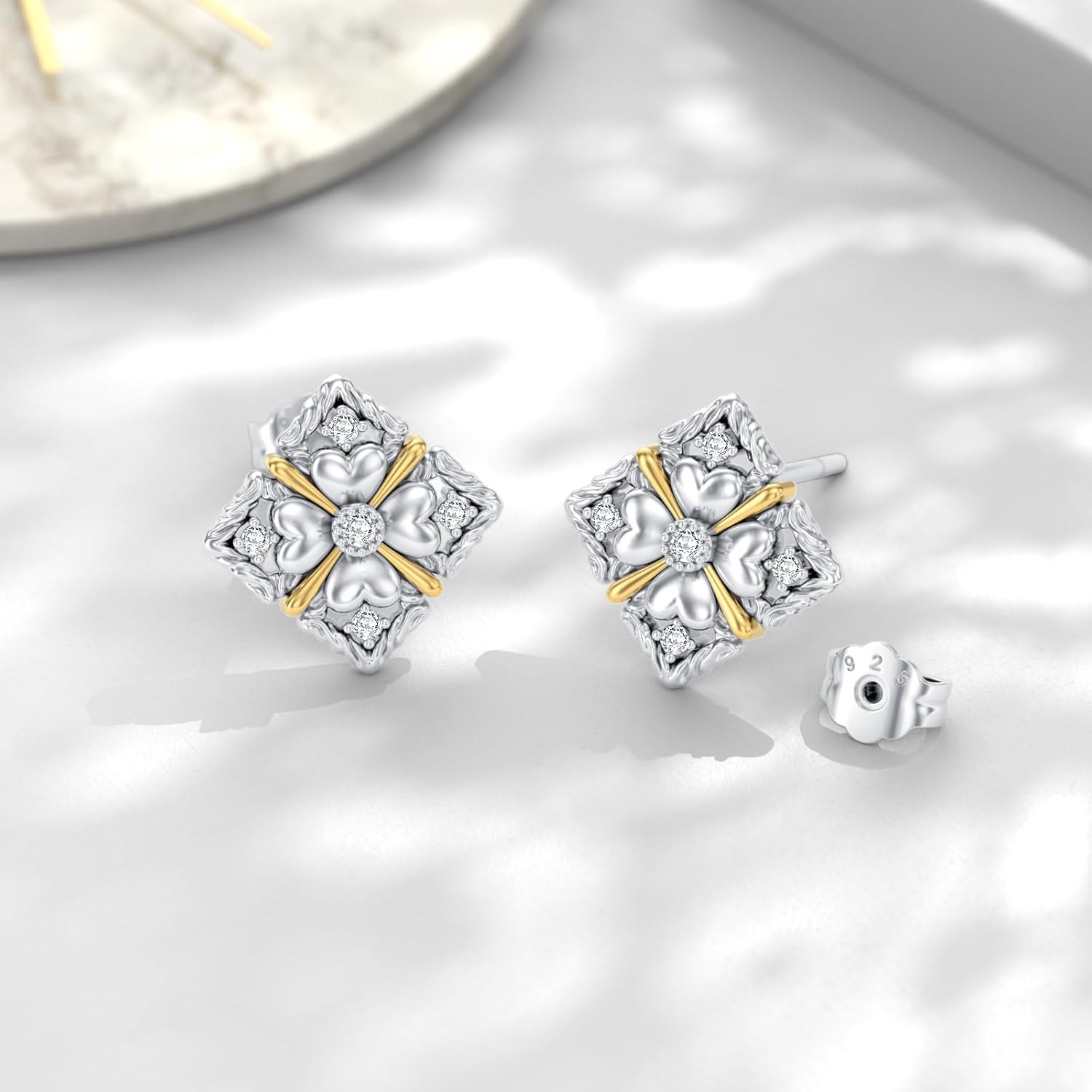 Diamond Four Leaf Clover Stud Earrings for Women 925 Sterling Silver 4 Leaf Clover Earrings with Lab Grown Diamond Jewelry Gifts for Mom Wife Girlfriend Daughter Sister - Image 5