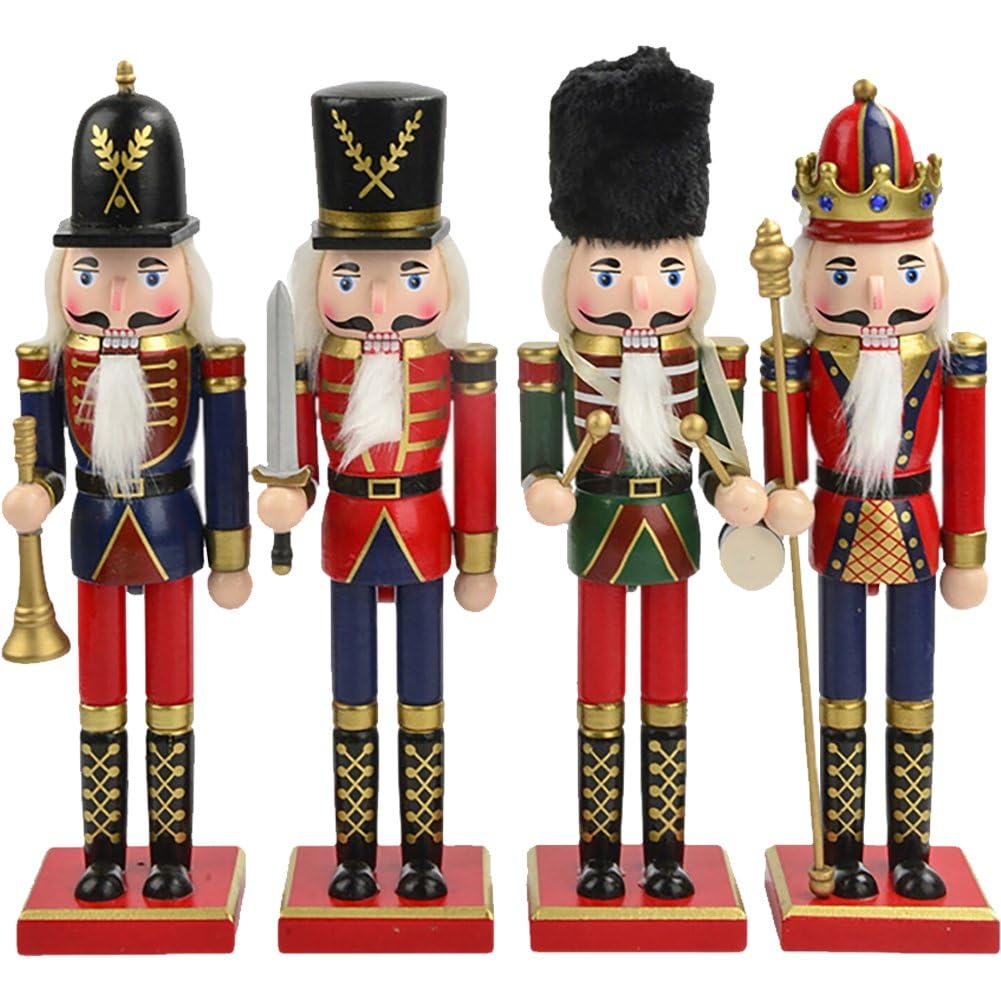 Figurines De Casse-Noisette en Bois, 4 Pièces/Ensemble, Figurines De Soldat, Décor Traditionnel en Bois pour Maison, Décoration De Fête De Cheminée