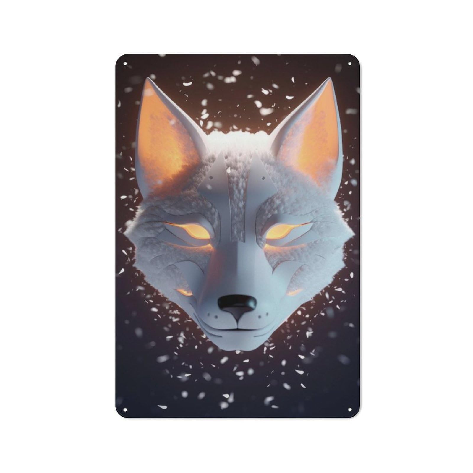 Junmoney Spirit Of The Kitsune Fox Rustic Tin Wall Plaque 30X20cm For Home Office Or Studio, For Garage, Workshop And Man Cave Decoration