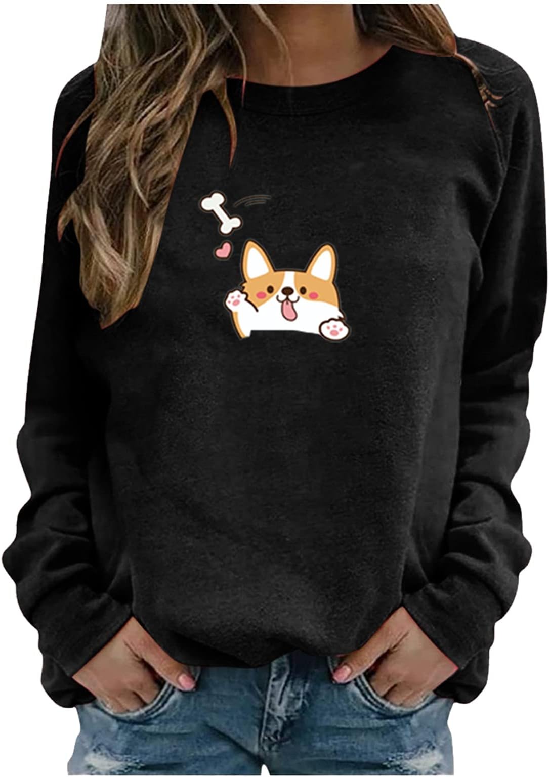 LLOTODO Sweatshirt Women's Long Sleeve Round Neck Pattern Print Sweater Summer Autumn Casual Pullover Tunic Tops Blouse