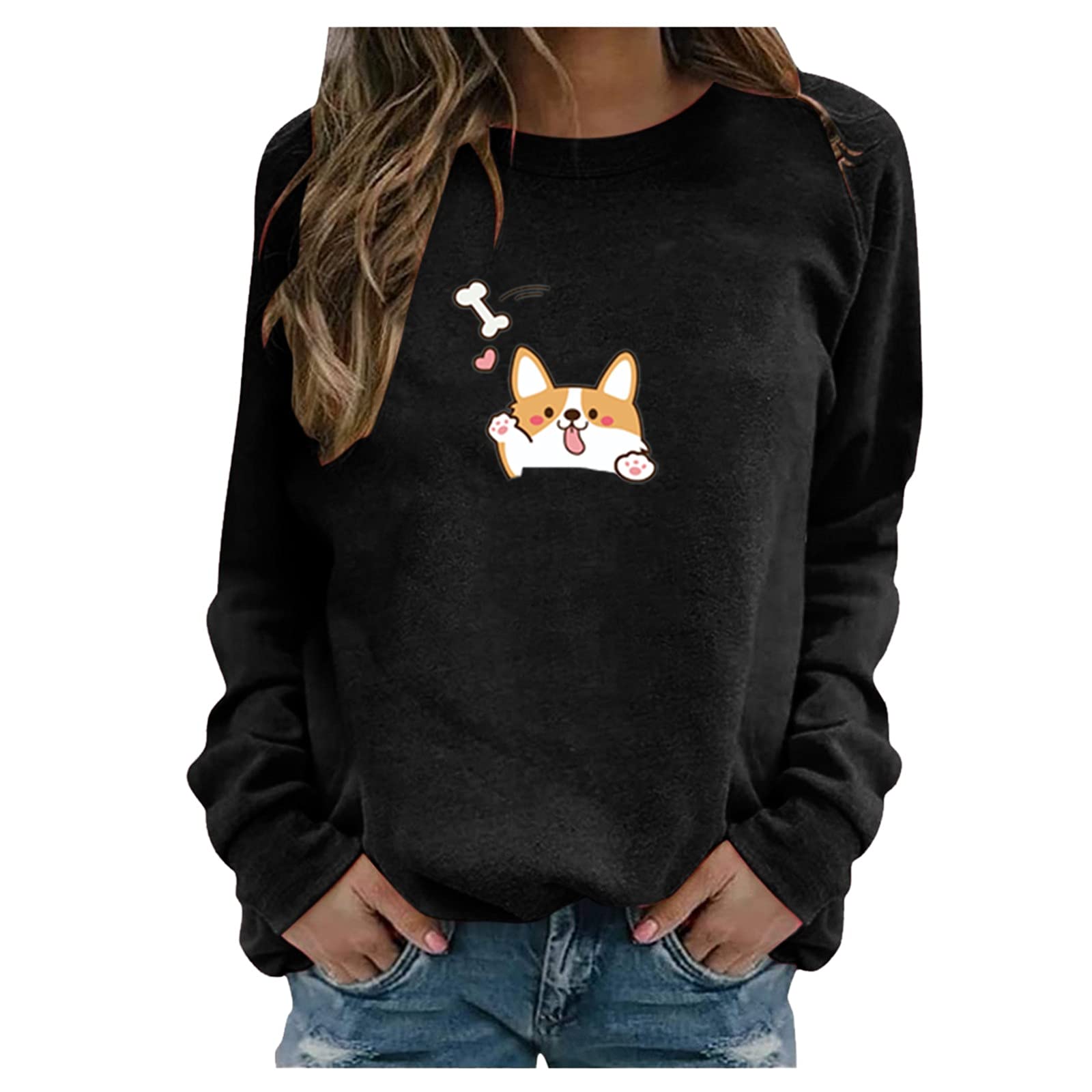 LLOTODO Sweatshirt Women's Long Sleeve Round Neck Pattern Print Sweater Summer Autumn Casual Pullover Tunic Tops Blouse