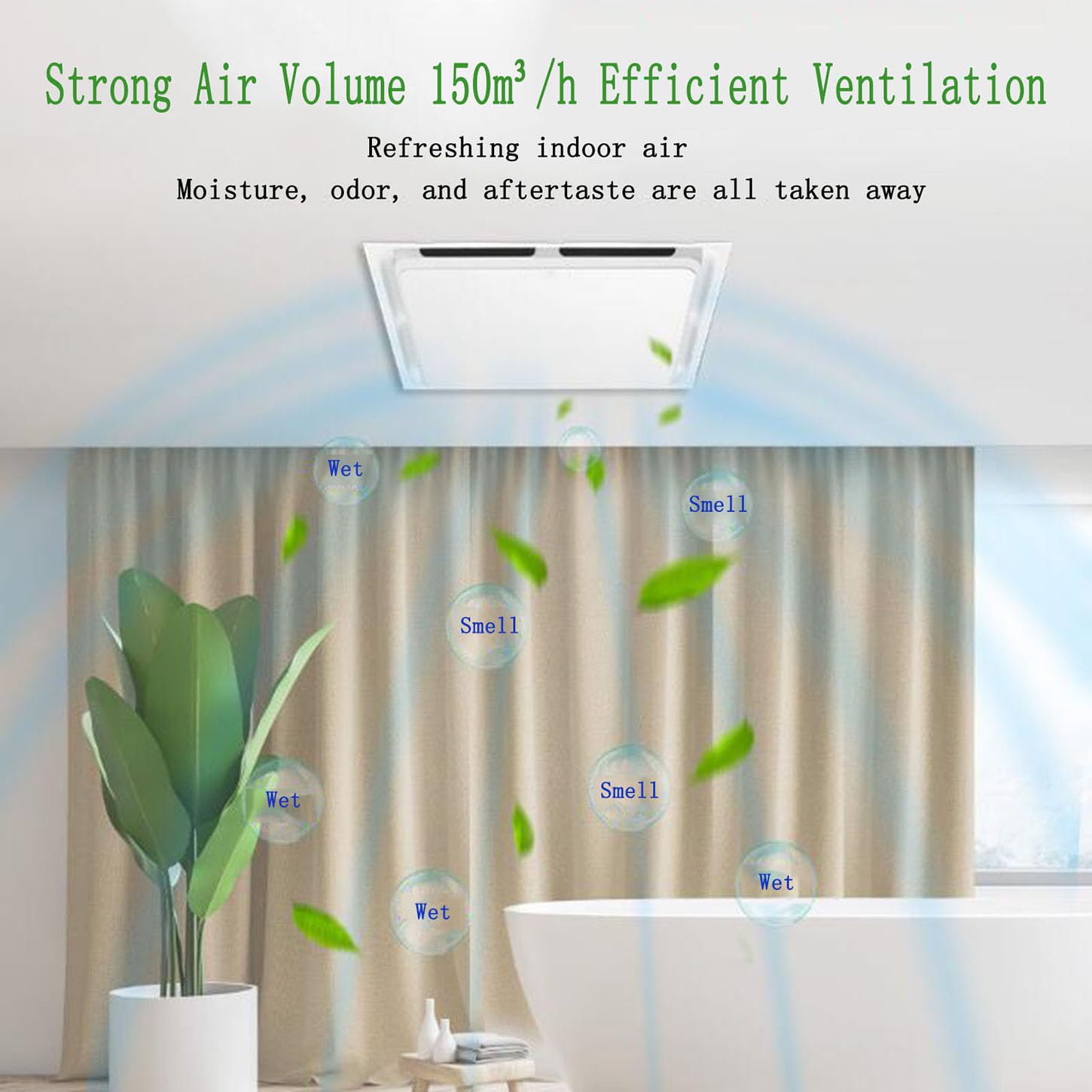 300 * 300Mm Ventola Aspirazione,Estrattore Aria Soffitto 150 M³/Ora,Scocca Ignifuga in ABS,Aspiratore Bagno,per Cucina,Officina, Ufficio,Garage,IPX2 Impermeabile