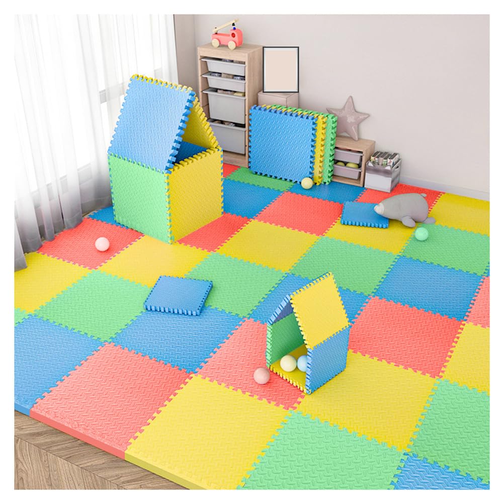 40 alfombrillas de EVA de 2,5 cm de grosor para gimnasia y fitness, 30 x 30 cm con borde antideslizante, adecuadas para equipos de fitness en casa y entrenamiento, rojo/amarillo/azul/verde hierba