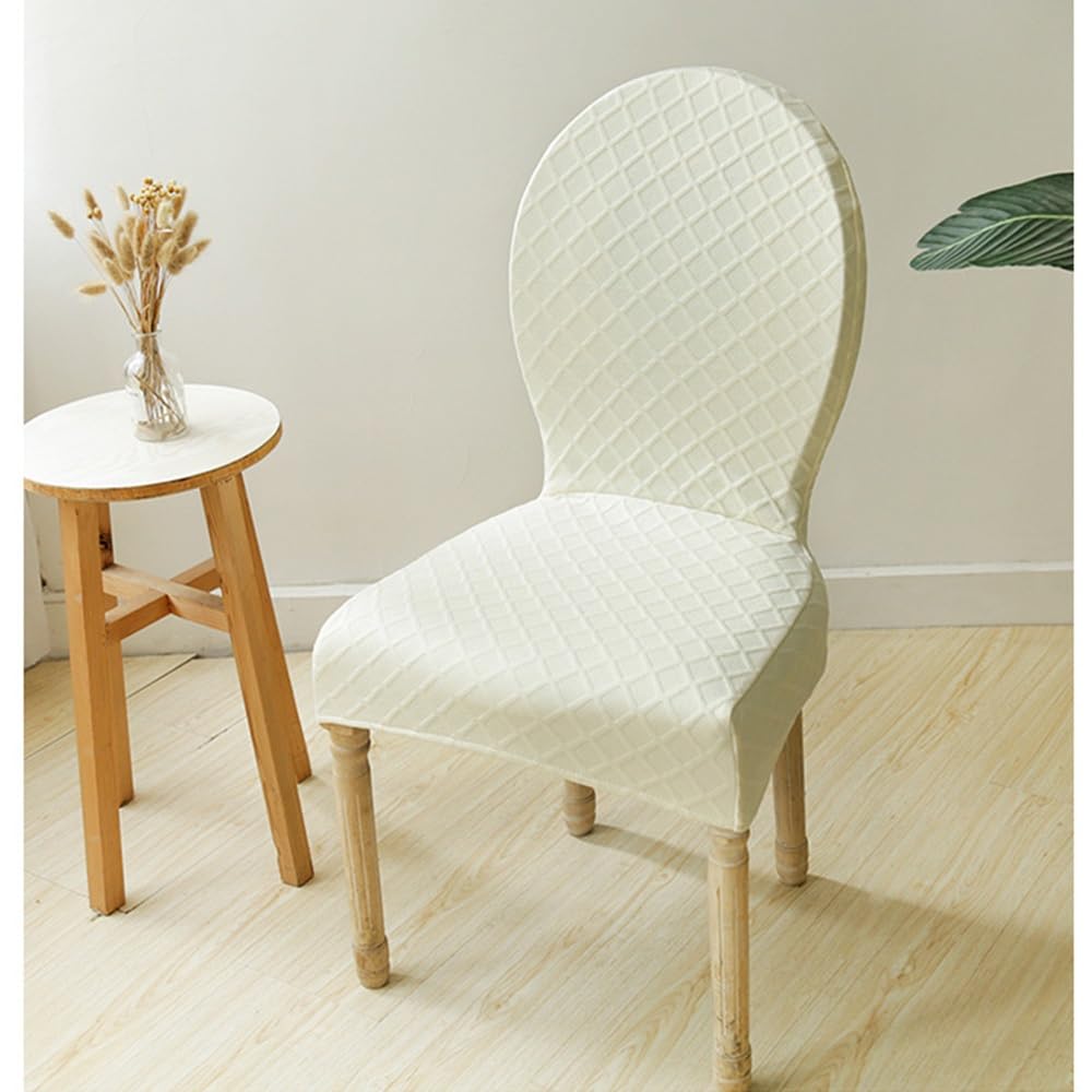 Coprisedia elasticizzato rotondo per sedie da pranzo con gambe in legno massello, moderne, ovali, colore bianco, 4 pezzi, ideale per cucina, hotel, banchetti