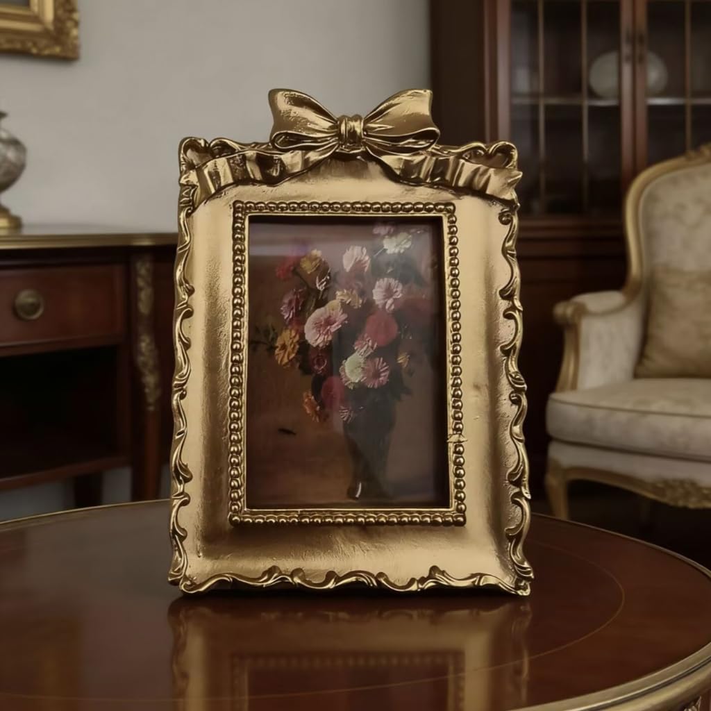Elegant Resin Bowknot Golden Photo Frame for Wall Hanging Or Tabletop Decors